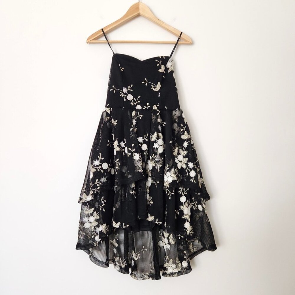 Lulus How Sweet Black Embroidered Strapless Mesh Tiered Mini Dress Small NWT - Picture 16 of 16